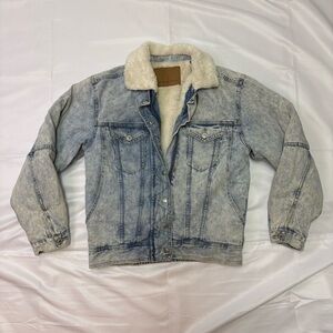 American Eagle MENS XS Sherpa Lined Jean Jacket Ranch Trucker Acid Washed Denim